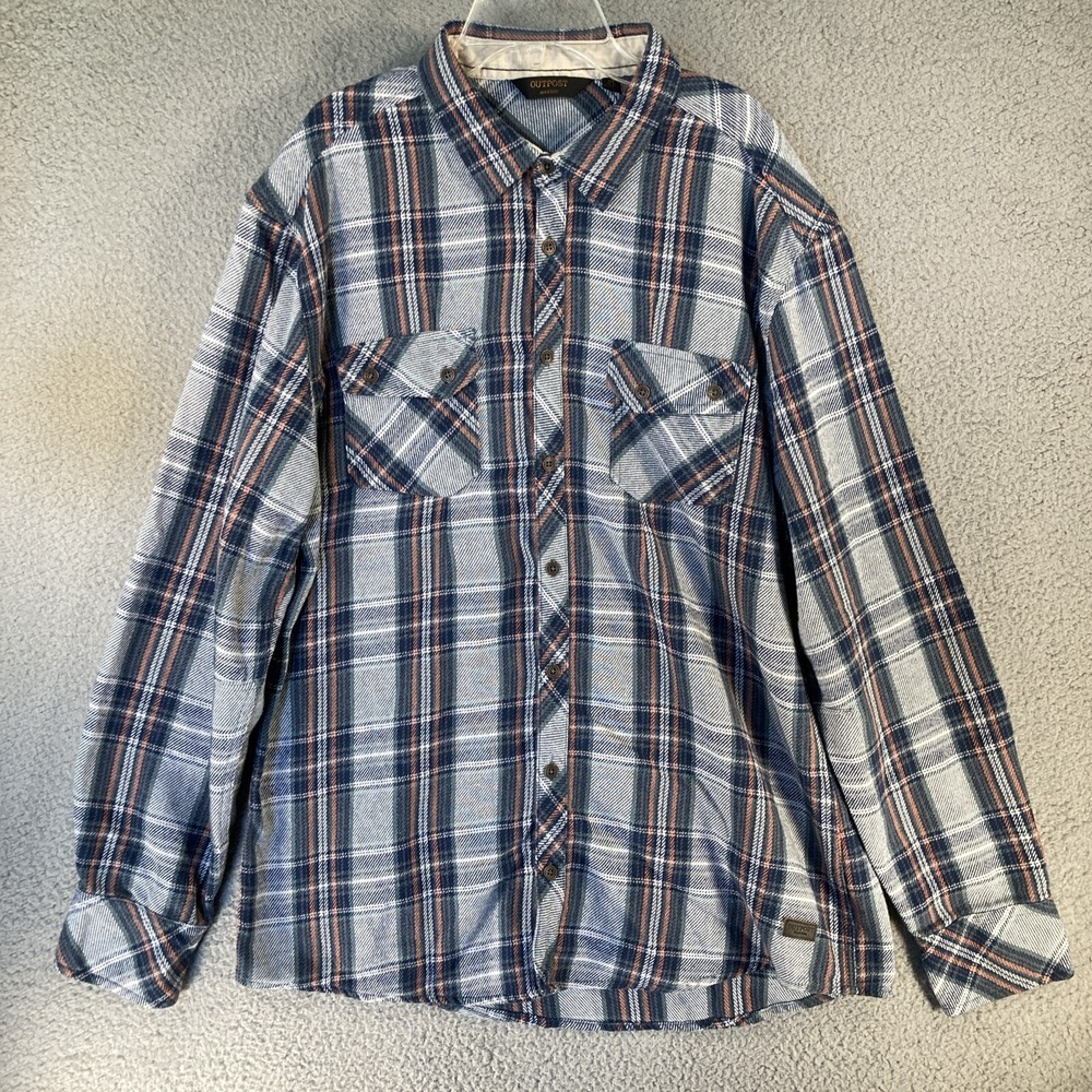 Outpost Makers Flannel Shirt Men's XL Blue‎ Plaid Pockets Button Up Long Sleeve